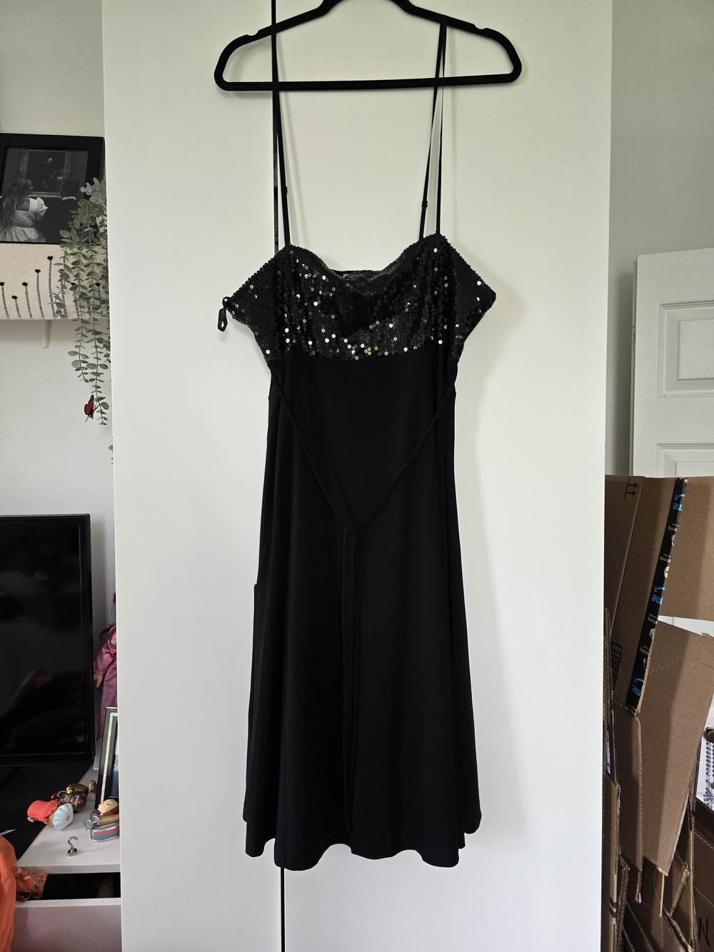 Black Sequin-Trim Spaghetti Strap Dress - Women